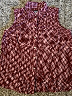 Venezia Jeans Red Plaid Sleeveless Shirt Size 18/20